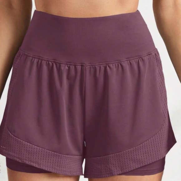 Running Workout Shorts Womens 2 in 1 Athletic Gym Small, Burgundy - Picture 1 of 8
